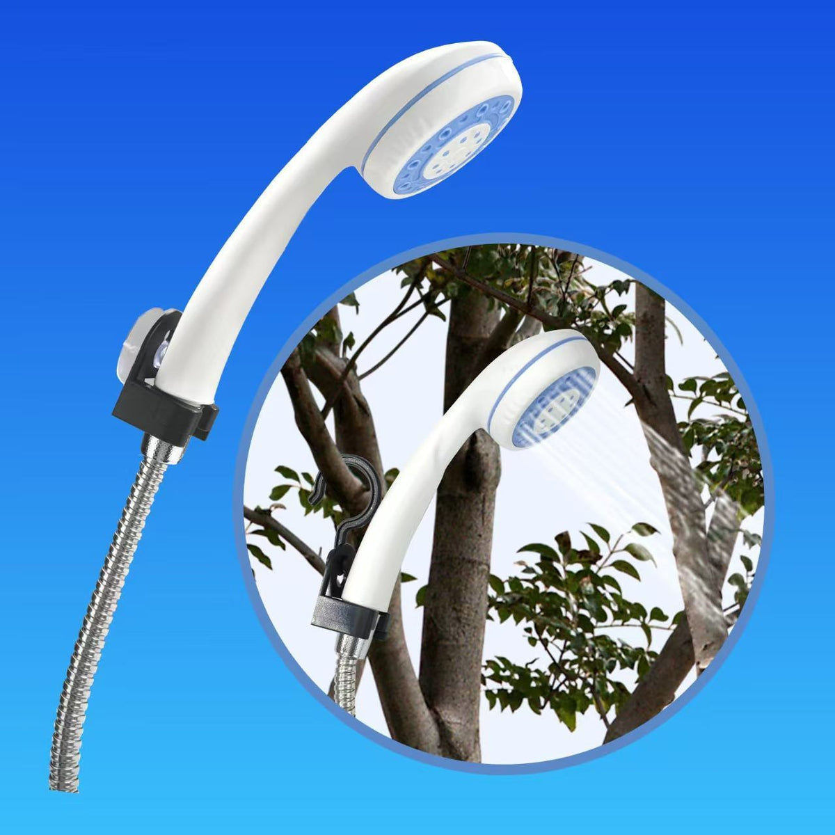 Portable Camping Shower USB Rechargeable Electric Pump 3 Spray 1.5m Hose White