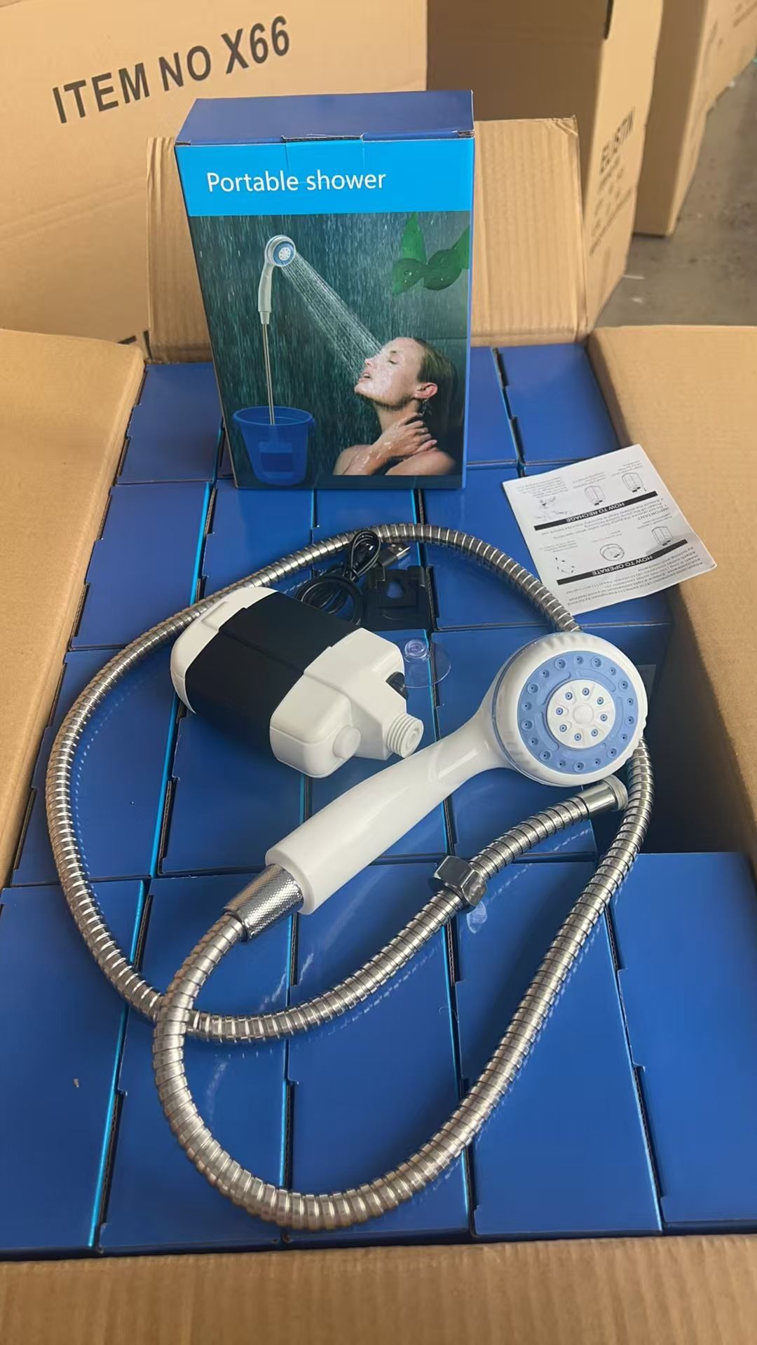 Portable Camping Shower USB Rechargeable Electric Pump 3 Spray 1.5m Hose White
