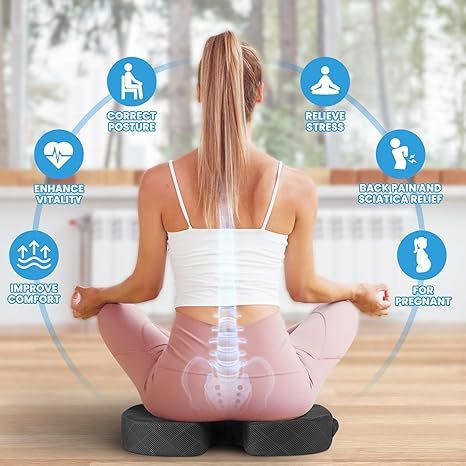 Grey Ergonomic Memory Foam U-Shaped Seat Cushion - Breathable Orthopedic Pressure Relief Pillow with ZIpper Cover & Handle (45 x 36 CM)