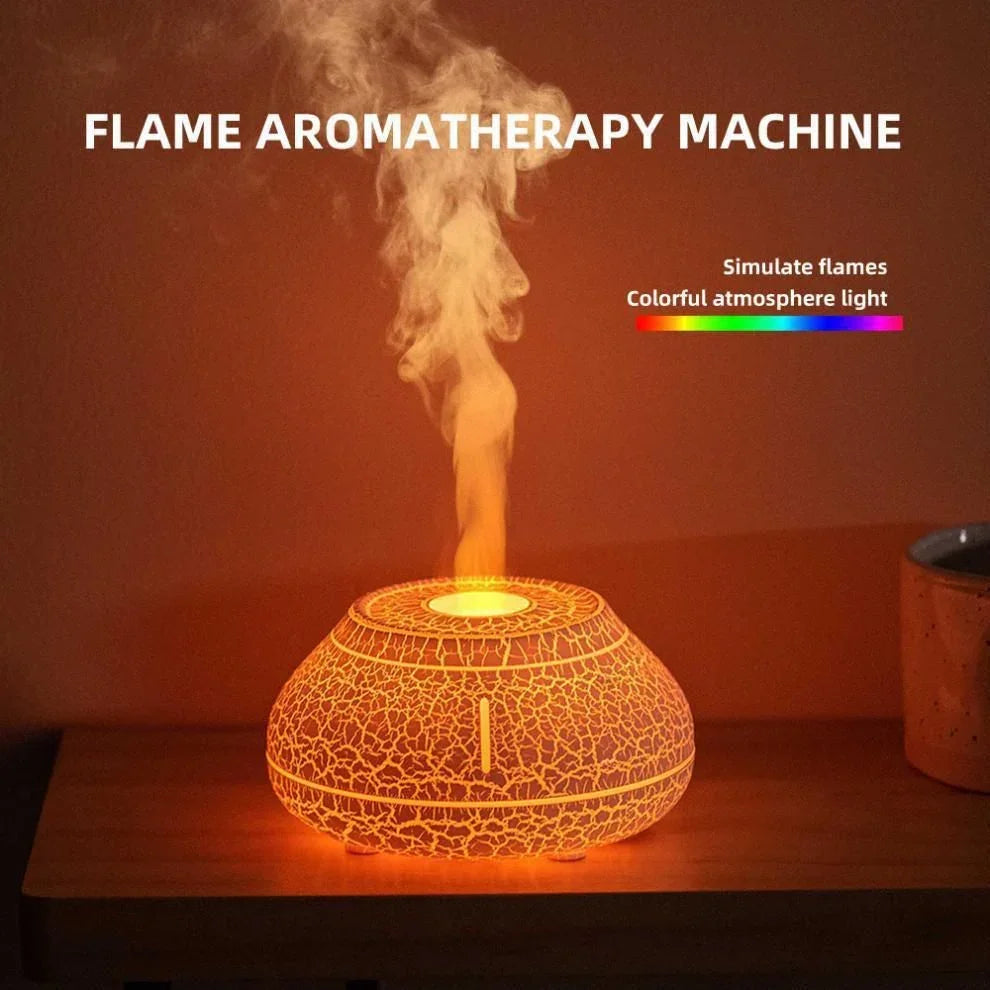 White 7-Color Flame Ultrasonic Nano Mist Humidifier & Diffuser - Type-C Powered Realistic Fire Effect Mood Lamp for Home & Office