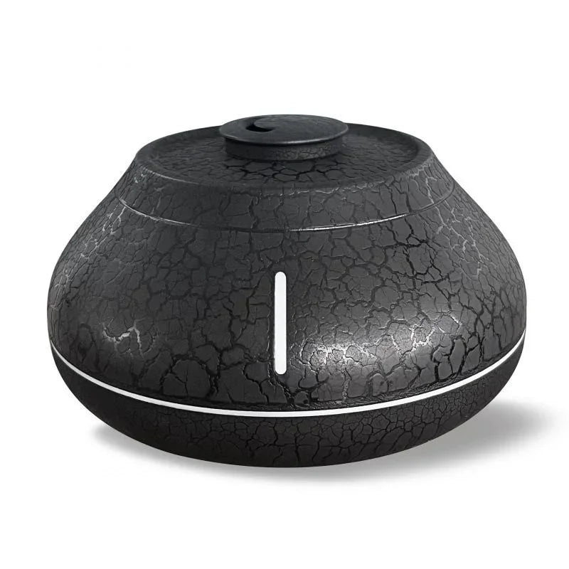 Crackled Black 7-Color Flame Ultrasonic Nano Mist Humidifier & Diffuser - Type-C Powered Realistic Fire Effect Mood Lamp for Home & Office
