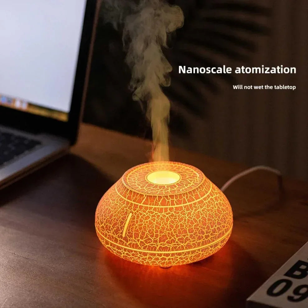 Crackled White 7-Color Flame Ultrasonic Nano Mist Humidifier & Diffuser - Type-C Powered Realistic Fire Effect Mood Lamp for Home & Office