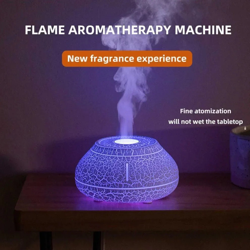 Wood Grain 7-Color Flame Ultrasonic Nano Mist Humidifier & Diffuser - Type-C Powered Realistic Fire Effect Mood Lamp for Home & Office
