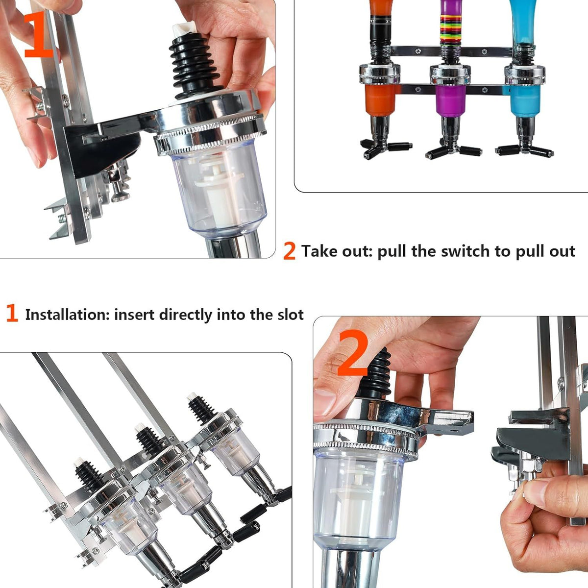 Professional Wall-Mounted Alcohol Tot Dispenser (3 Head) - Heavy Duty Adjustable Metal Wine Rack Decor with Spring-Loaded Bottle Holder