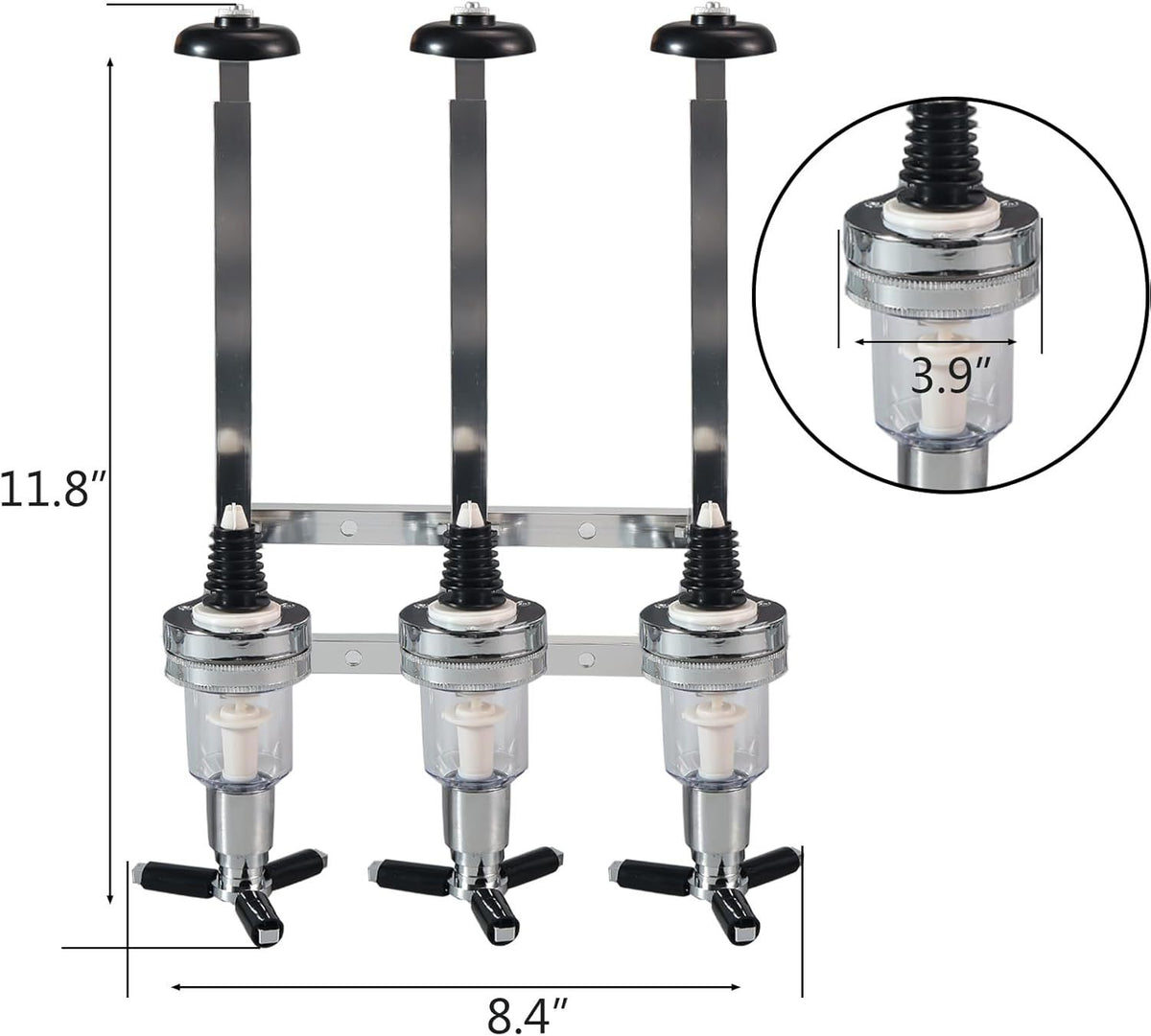 Professional Wall-Mounted Alcohol Tot Dispenser (3 Head) - Heavy Duty Adjustable Metal Wine Rack Decor with Spring-Loaded Bottle Holder