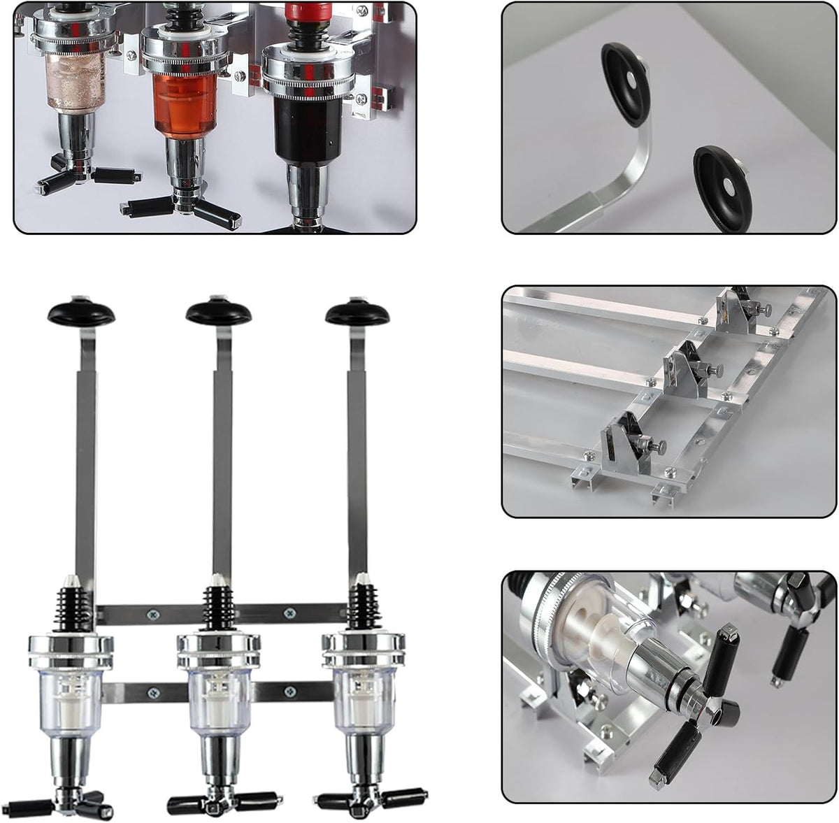 Professional Wall-Mounted Alcohol Tot Dispenser (2 Head) - Heavy Duty Adjustable Metal Wine Rack Decor with Spring-Loaded Bottle Holder
