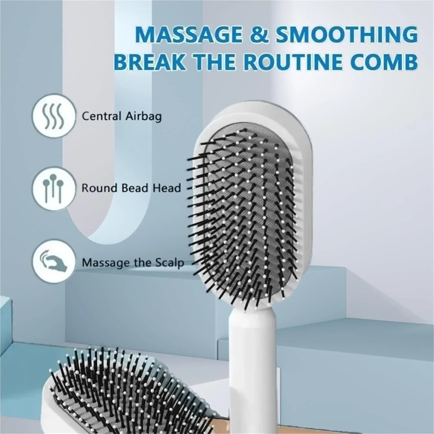 Black and Purple 3D Airbag Massage Self Cleaning Hair Brush with Base - for Long Hair - One-Click Easy Hair Removal - Scalp Soothing Detangler for Professional Home Hair Care