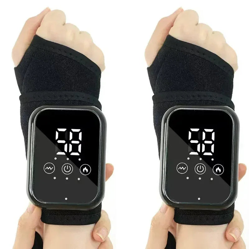 Black 2-piece Electric Heating Wrist Massager with Vibration and Hot Compress - 3 Heat Levels, 3 Vibration Modes, 15 Min Auto Shutoff, Rechargeable - Cordless Wrist Pain Relief Wrap for Office, Sports Recovery, and Daily Care