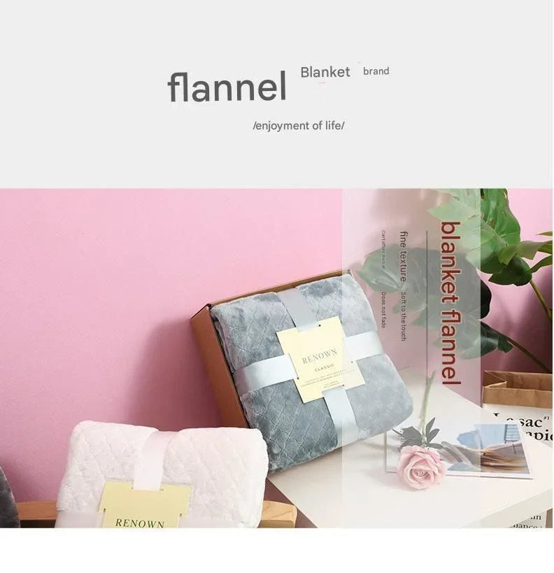 Grey 150*200cm Flannel Fleece Blanket - Quilted Diamond Pattern, Soft & Warm Polyester Throw for Office Nap, Sofa, Travel & Bed Use