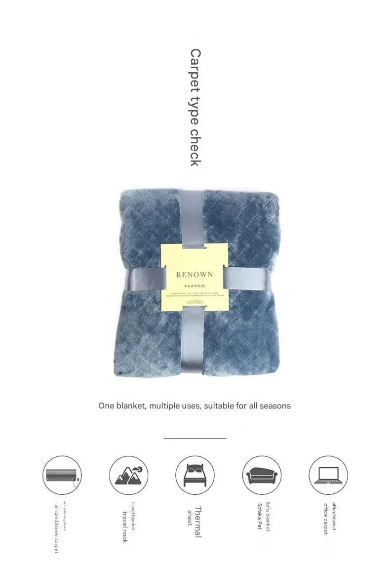 Grey 150*200cm Flannel Fleece Blanket - Quilted Diamond Pattern, Soft & Warm Polyester Throw for Office Nap, Sofa, Travel & Bed Use