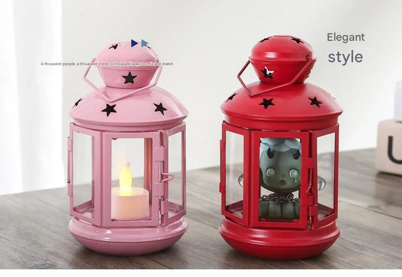 White European Style Star Cutout Metal Candle Lantern - Handcrafted Iron & Glass Decorative Lamp for Christmas, Home, Wedding, Party Easy to carry - Perfect for Living Room, Bedroom, Study
