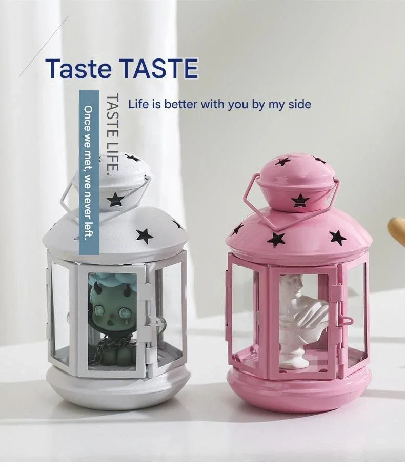 3-piece White and Pink and Red European Style Star Cutout Metal Candle Lantern - Handcrafted Iron & Glass Decorative Lamp for Christmas, Home, Wedding, Party Easy to carry - Perfect for Living Room, Bedroom, Study