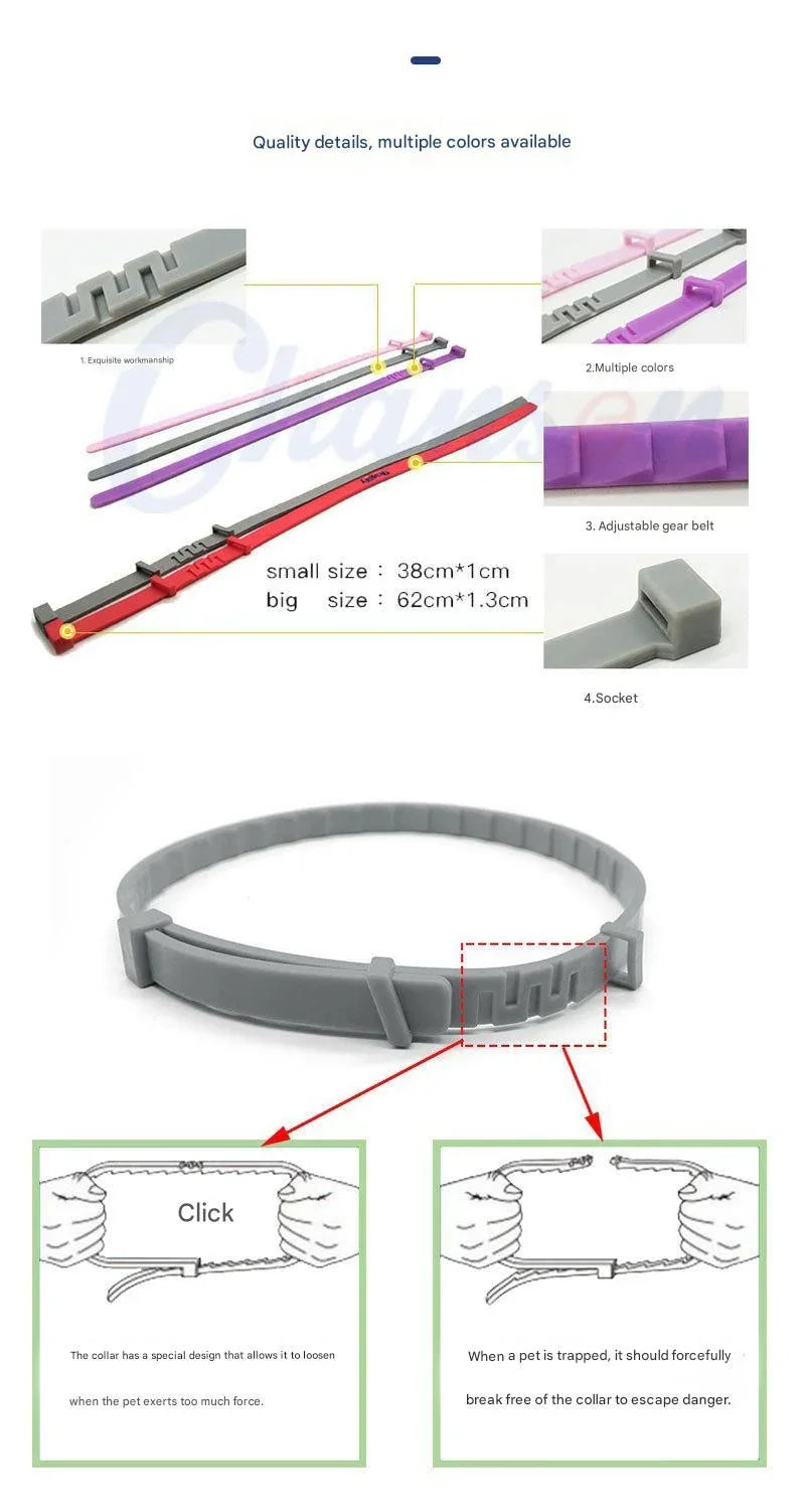 Flea & Tick Collar 62cm – 8‑Month Protection, Waterproof, Adjustable, Breakaway Grey