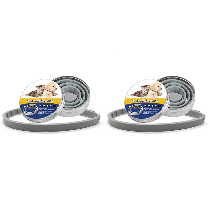 Flea & Tick Collar 2‑Pack 38cm – 8‑Month Protection, Waterproof, Adjustable, Grey