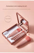 Pink 5-Piece Compact Makeup Brush Set with Mirror - Synthetic Fibre Travel Case with Foundation, Powder & Blush Brushes - Portable Beauty Tool Kit for On-the-Go Touch-Ups