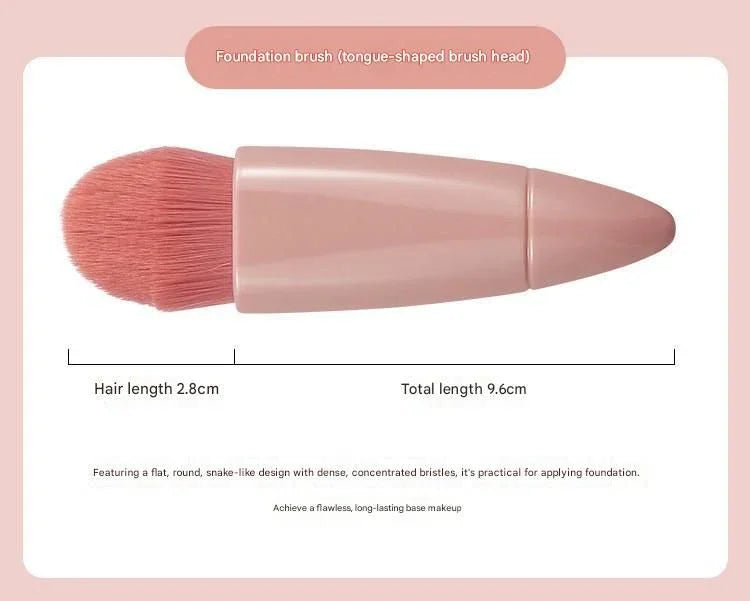 Pink 5-Piece Compact Makeup Brush Set with Mirror - Synthetic Fibre Travel Case with Foundation, Powder & Blush Brushes - Portable Beauty Tool Kit for On-the-Go Touch-Ups