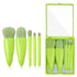 Green 5-Piece Compact Makeup Brush Set with Mirror - Synthetic Fibre Travel Case with Foundation, Powder & Blush Brushes - Portable Beauty Tool Kit for On-the-Go Touch-Ups