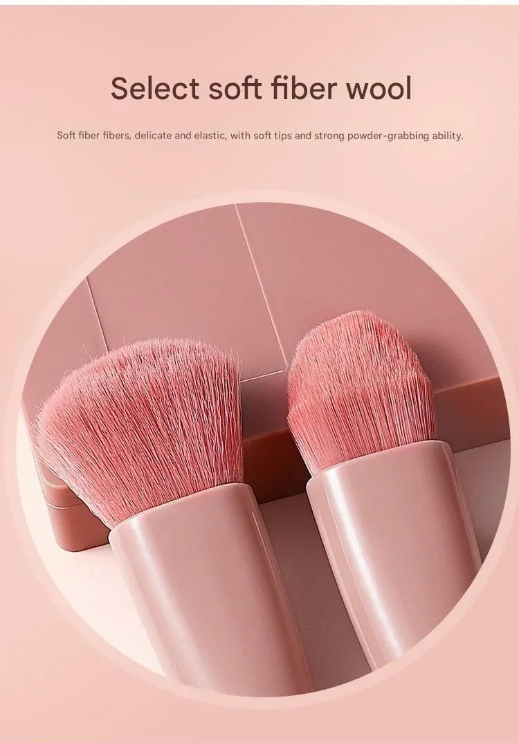 Green 5-Piece Compact Makeup Brush Set with Mirror - Synthetic Fibre Travel Case with Foundation, Powder & Blush Brushes - Portable Beauty Tool Kit for On-the-Go Touch-Ups