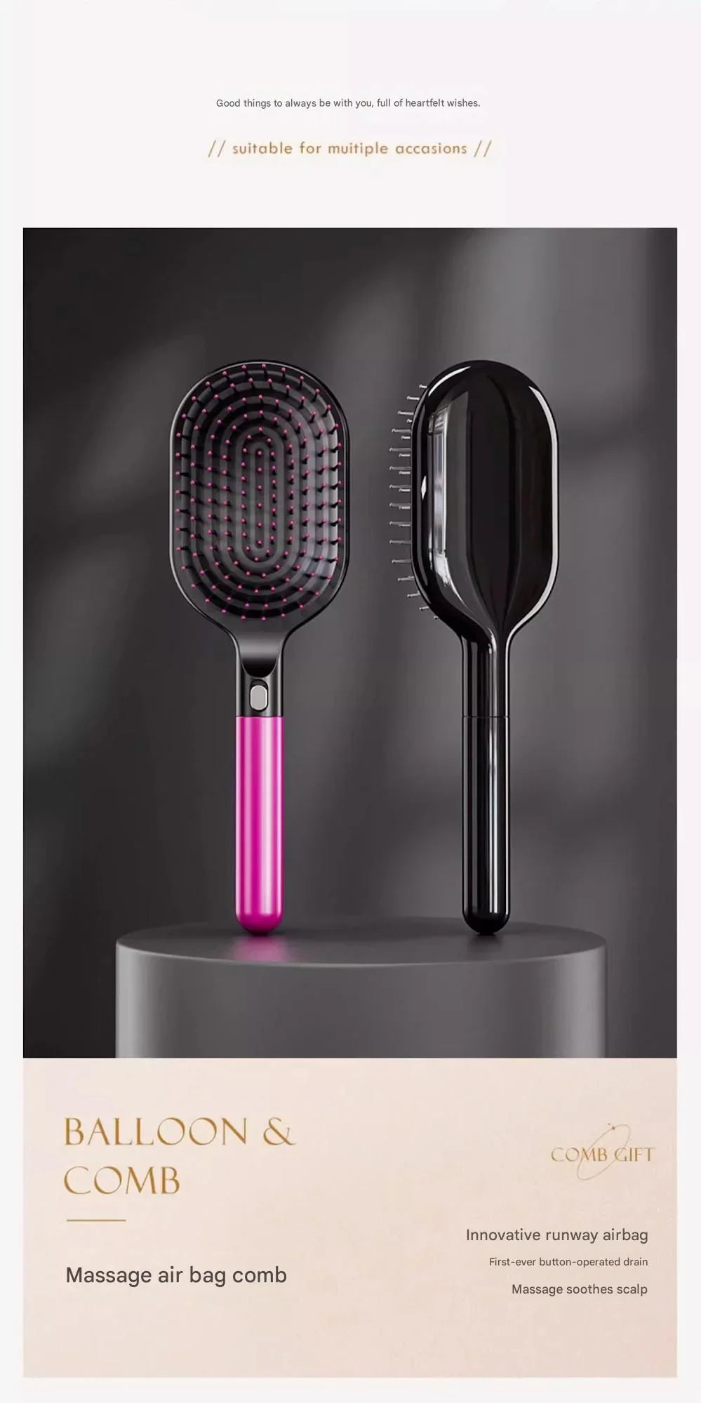 Rose Red 5-Piece Gift Box Set Premium ABS Hair Care Gift Set with Cushion Paddle Brush, Detangling Comb, Cleaning Brush & Stand - Elegant Mother’s Day or Couple’s Gift for Daily Styling and Scalp Comfort