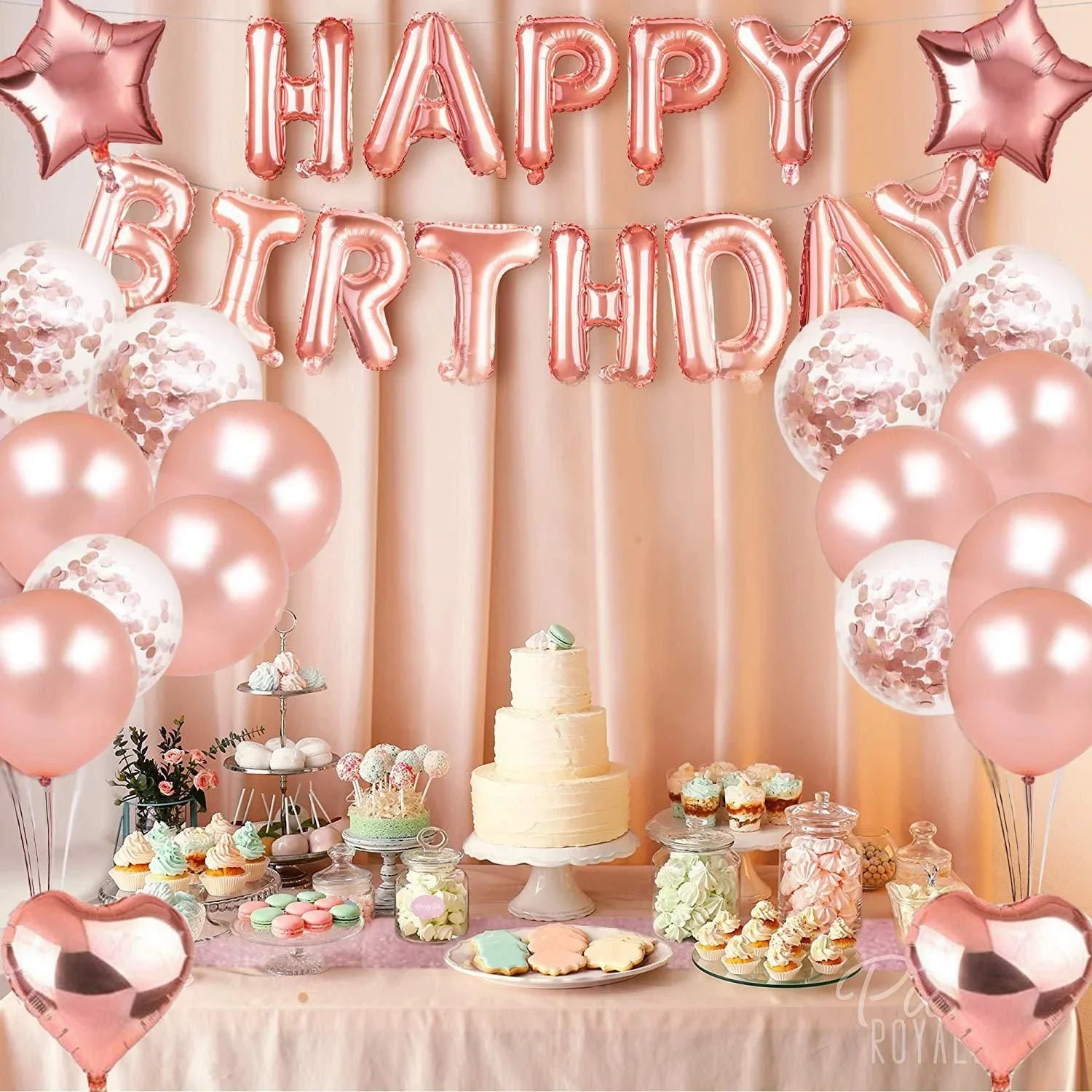 Rose Gold 30th Birthday Balloon Decoration Set - Foil Number Balloons, Happy Birthday Letter Banner, Tassel Curtain, Confetti Balloons, Latex Balloons & Tape - Complete Party Decor Kit for 18th, 21st, 30th  Birthdays