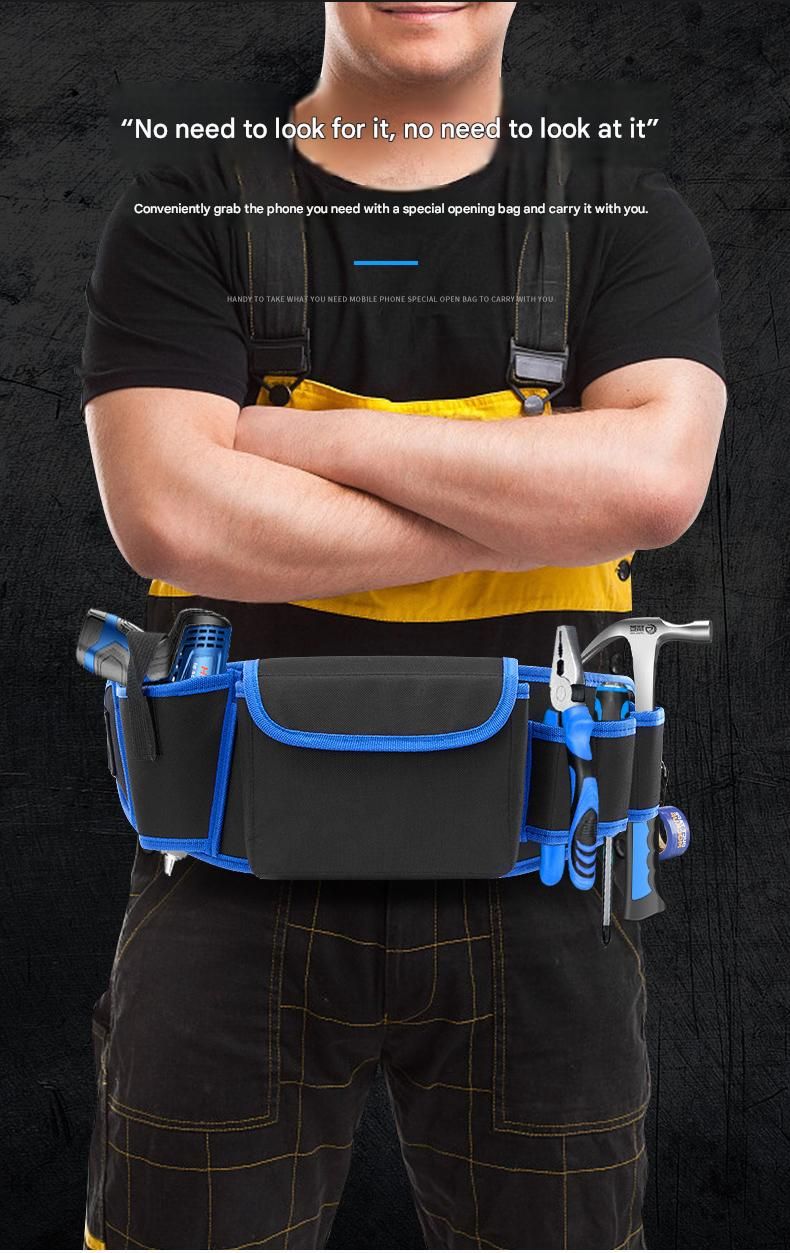 Blue Professional Oxford Cloth Tool Waist Bag –Tool Belt, Multifunctional Work Belt, Men's Robust, Adjustable Tool Belt - Heavy-Duty 600D Waterproof for Electricians, Mechanics & Construction Workers