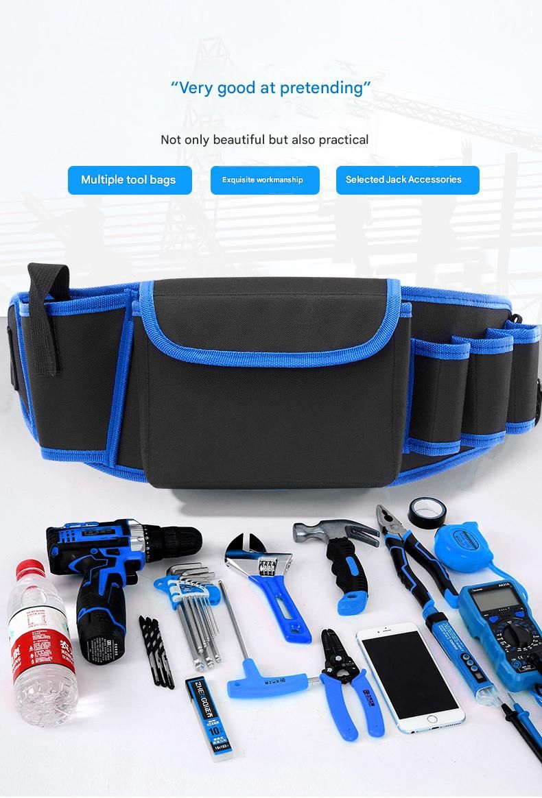 Yellow Professional Oxford Cloth Tool Waist Bag –Tool Belt, Multifunctional Work Belt, Men's Robust, Adjustable Tool Belt - Heavy-Duty 600D Waterproof for Electricians, Mechanics & Construction Workers