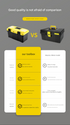 14-inch Yellow and Black Heavy Duty Plastic Toolbox - PP Material with ABS Latches - Lockable, Large Capacity, Double Layer, Organized Storage, for Home Repair, Automotive, Construction, Outdoor Use