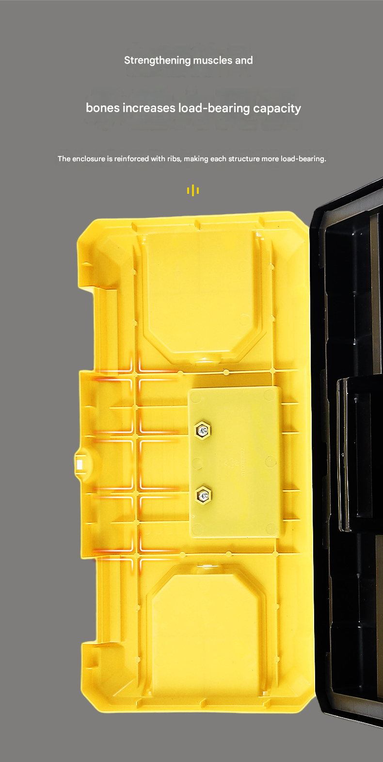 14-inch Yellow and Black Heavy Duty Plastic Toolbox - PP Material with ABS Latches - Lockable, Large Capacity, Double Layer, Organized Storage, for Home Repair, Automotive, Construction, Outdoor Use