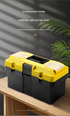 14-inch Yellow and Black Heavy Duty Plastic Toolbox - PP Material with ABS Latches - Lockable, Large Capacity, Double Layer, Organized Storage, for Home Repair, Automotive, Construction, Outdoor Use