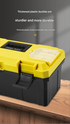 14-inch Yellow and Black Heavy Duty Plastic Toolbox - PP Material with ABS Latches - Lockable, Large Capacity, Double Layer, Organized Storage, for Home Repair, Automotive, Construction, Outdoor Use