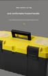 14-inch Yellow and Black Heavy Duty Plastic Toolbox - PP Material with ABS Latches - Lockable, Large Capacity, Double Layer, Organized Storage, for Home Repair, Automotive, Construction, Outdoor Use