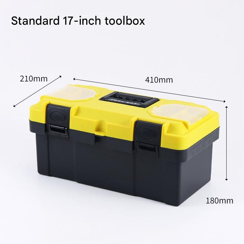 17-inch Yellow and Black Heavy Duty Plastic Toolbox - PP Material with ABS Latches - Lockable, Large Capacity, Double Layer, Organized Storage, for Home Repair, Automotive, Construction, Outdoor Use
