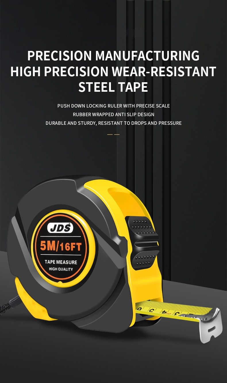 5M Heavy Duty Steel Tape Measure -  Metric & Imperial Dual Scale - High Carbon Steel Blade, Anti-Slip ABS+TPR Casing, Push-Button Lock, Wear-Resistant for Construction & DIY
