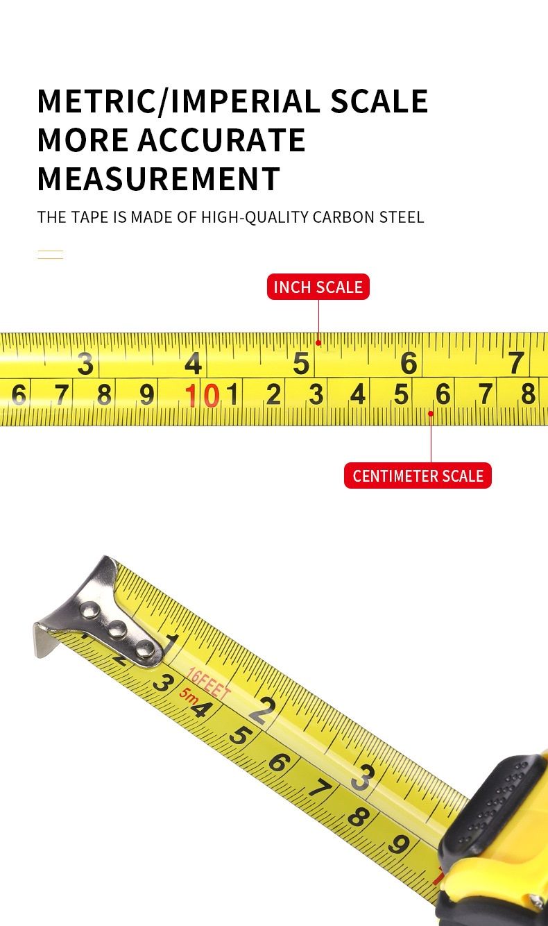 7.5M Heavy Duty Steel Tape Measure -  Metric & Imperial Dual Scale - High Carbon Steel Blade, Anti-Slip ABS+TPR Casing, Push-Button Lock, Wear-Resistant for Construction & DIY