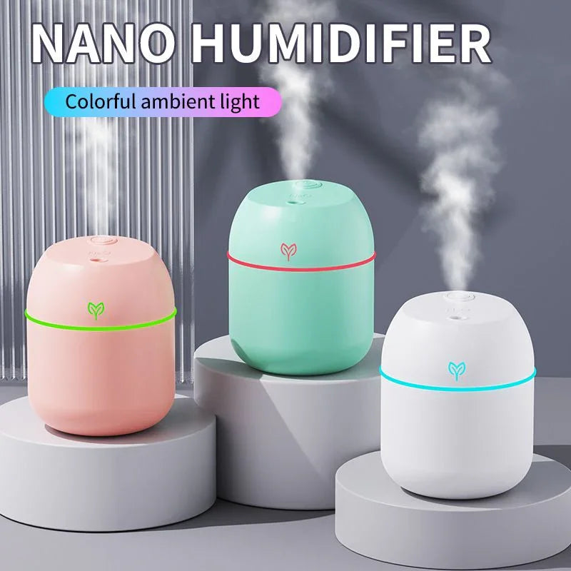 Pink Mini USB Humidifier Large Mist - Desktop Ultrasonic Air Humidifier with Colorful LED Light