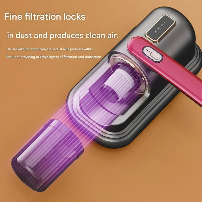 Pearl White Wireless Mite Vacuum Cleaner with UV Light - High Suction Handheld Bed Dust Mite Remover