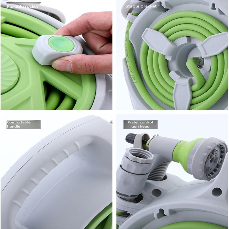 Blue Portable Hose Reel Cart with 14m Hose 7-Pattern Spray Gun Garden Watering System