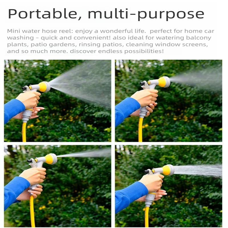 Green Portable Hose Reel Cart with 14m Hose 7-Pattern Spray Gun Garden Watering System