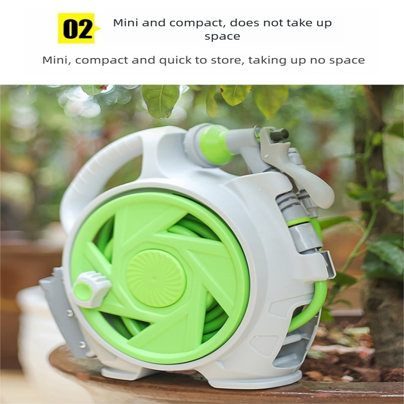 Yellow Portable Hose Reel Cart with 14m Hose 7-Pattern Spray Gun Garden Watering System