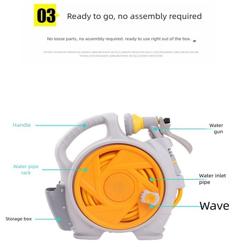 Yellow Portable Hose Reel Cart with 14m Hose 7-Pattern Spray Gun Garden Watering System