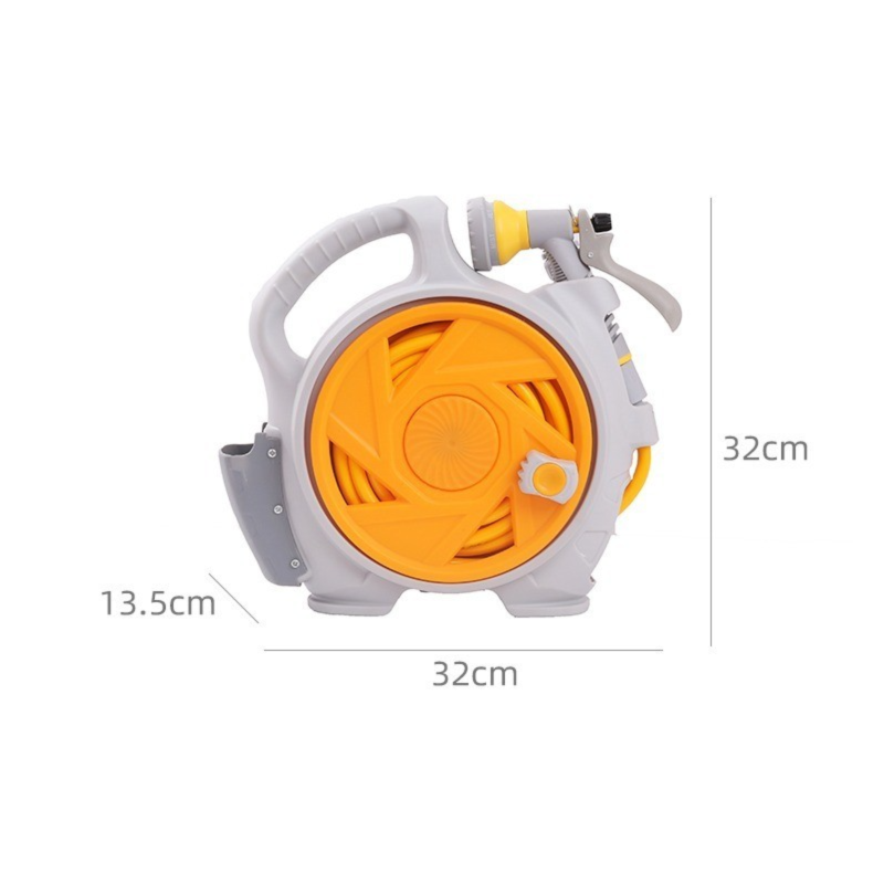 Yellow Portable Hose Reel Cart with 14m Hose 7-Pattern Spray Gun Garden Watering System