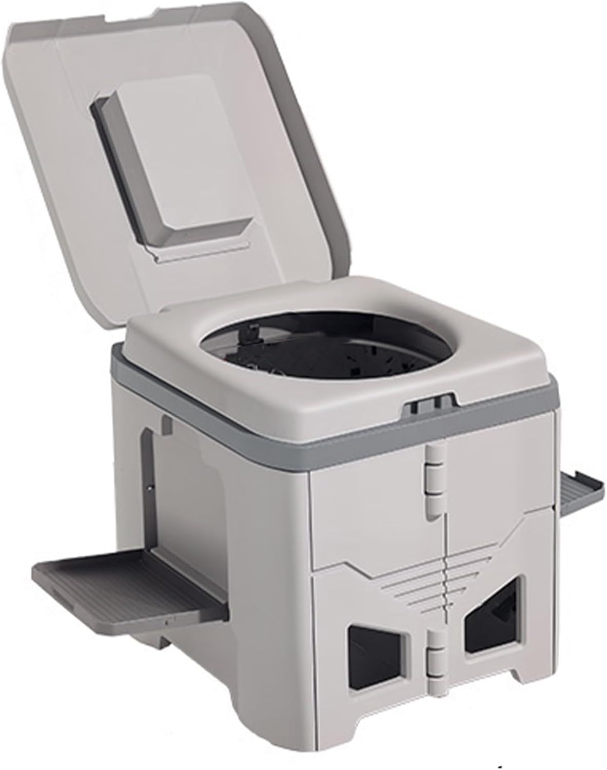 Portable Travel Toilet with Integrated Dual Storage Wings & Odor-Proof Lid – Ergonomic Reusable Foldable Commode with 12.7cm Folding Height for Car Travel & Outdoor Use (Sandy)