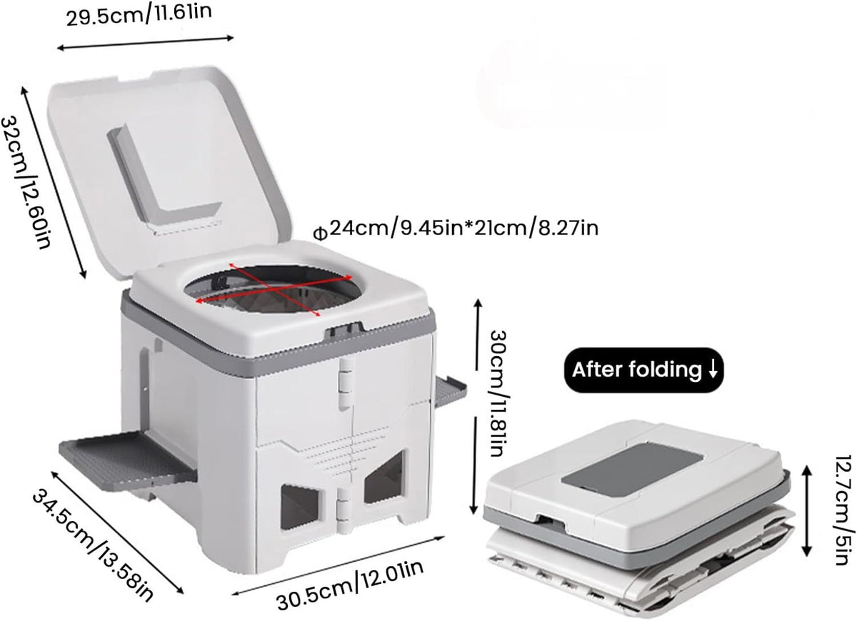 Portable Travel Toilet with Integrated Dual Storage Wings & Odor-Proof Lid – Ergonomic Reusable Foldable Commode with 12.7cm Folding Height for Car Travel & Outdoor Use (Sandy)