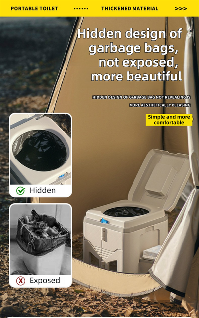 Portable Travel Toilet with Integrated Dual Storage Wings & Odor-Proof Lid – Ergonomic Reusable Foldable Commode with 12.7cm Folding Height for Car Travel & Outdoor Use (Sandy)