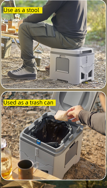 Portable Travel Toilet with Integrated Dual Storage Wings & Odor-Proof Lid – Ergonomic Reusable Foldable Commode with 12.7cm Folding Height for Car Travel & Outdoor Use (Sandy)