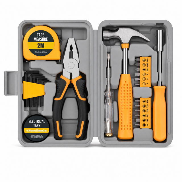 24-Piece Yellow Multifunctional Home Tool Kit for Women - Compact Mini Starter Hardware Set with Hammer, Pliers, Screwdrivers - Portable Household Hand Tools for DIY Assembly & Gift Giving