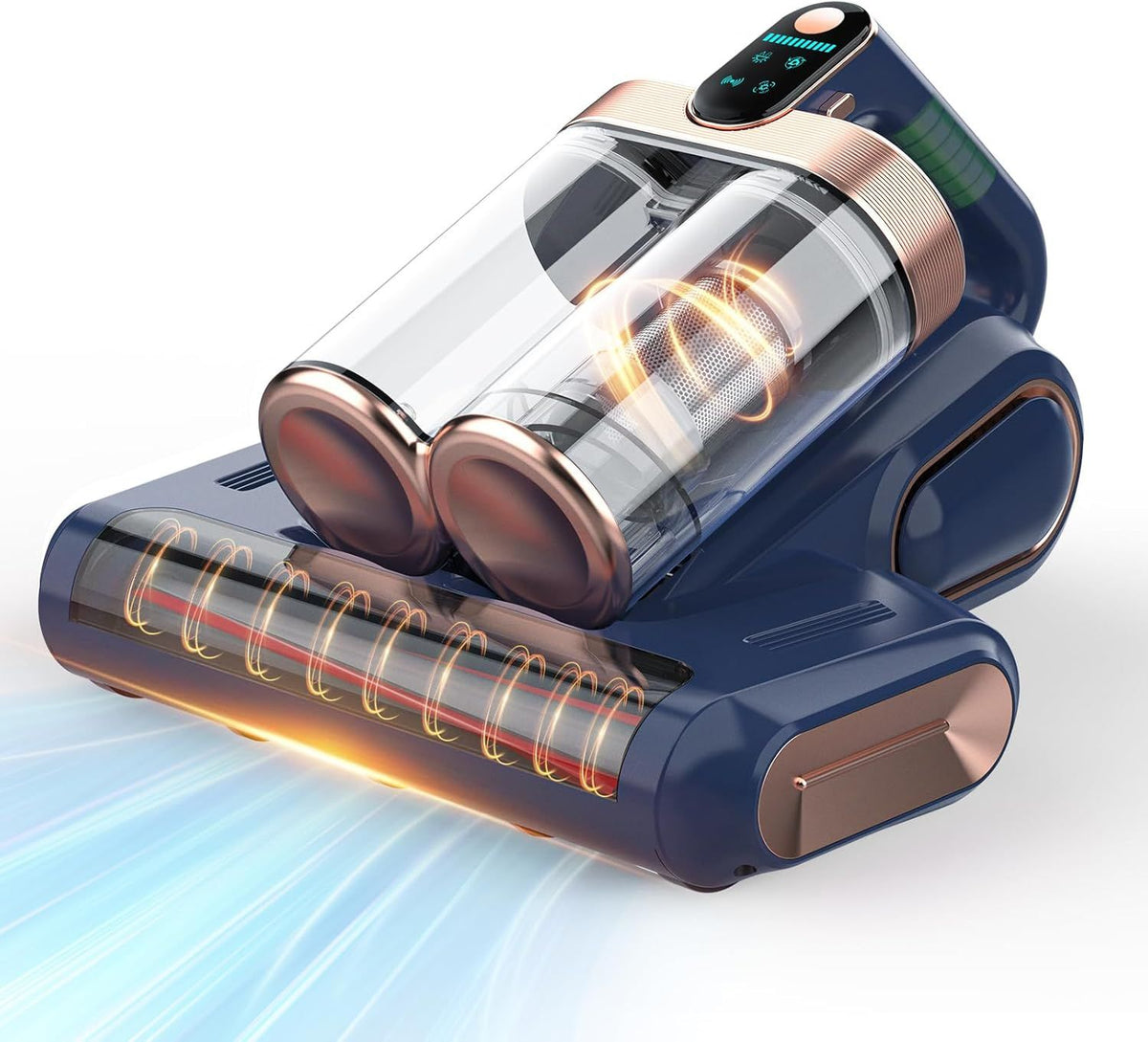 Blue and Gold Wireless UV Mattress Vacuum Cleaner and Handheld Mite Removal Vacuum - Portable Bed Cleaner with 8KPA Strong Suction, Ultrasonic & UV Light Sterilization, 520ML Large Dual Dust Cup, HEPA Filter and LED Display