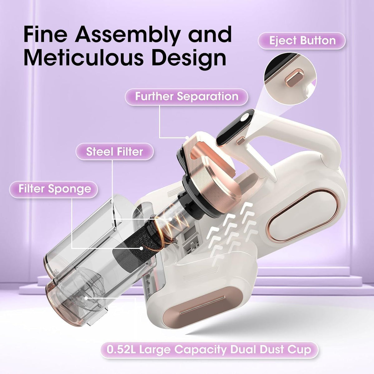 Blue and Gold Wireless UV Mattress Vacuum Cleaner and Handheld Mite Removal Vacuum - Portable Bed Cleaner with 8KPA Strong Suction, Ultrasonic & UV Light Sterilization, 520ML Large Dual Dust Cup, HEPA Filter and LED Display