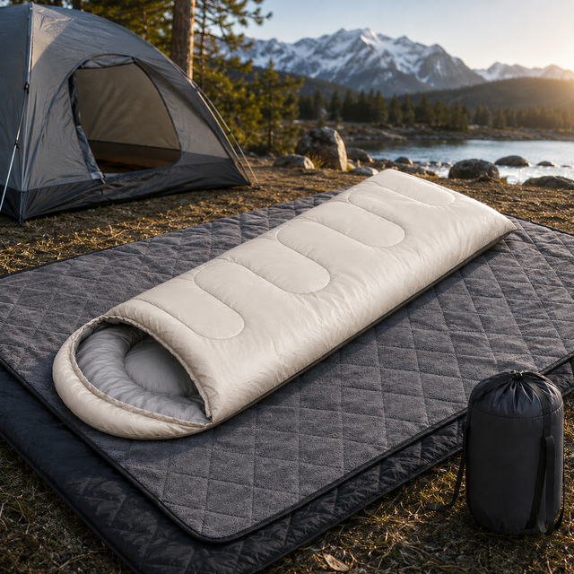 2-in-1 Winter Camping Warmth Kit with Carry Bag:  210 * 75cm Beige Portable Waterproof Warm Sleeping Bag and 200 * 140cm Large Black Double Layer Waterproof Fleece Camping Blanket for Hiking Travel Indoor Outdoor Use