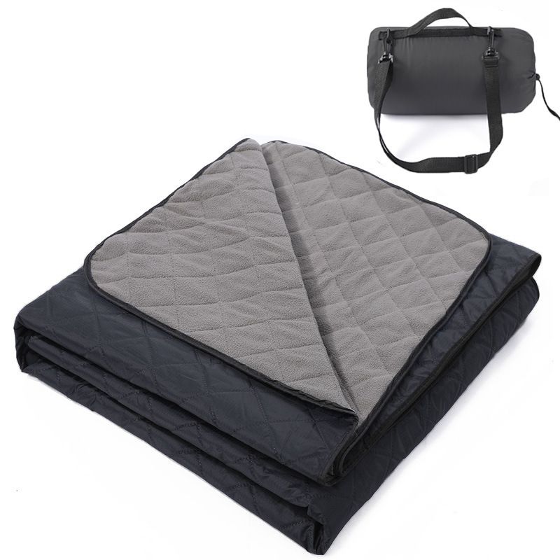 2-in-1 Winter Camping Warmth Kit with Carry Bag:  210 * 75cm Beige Portable Waterproof Warm Sleeping Bag and 200 * 140cm Large Black Double Layer Waterproof Fleece Camping Blanket for Hiking Travel Indoor Outdoor Use